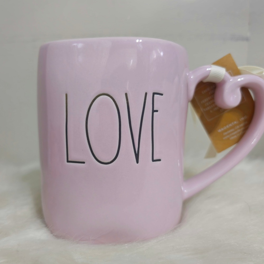 Rae Dunn LOVE Heart Handle‎ Pink Coffee Cup Mug Valentine's Day NWT